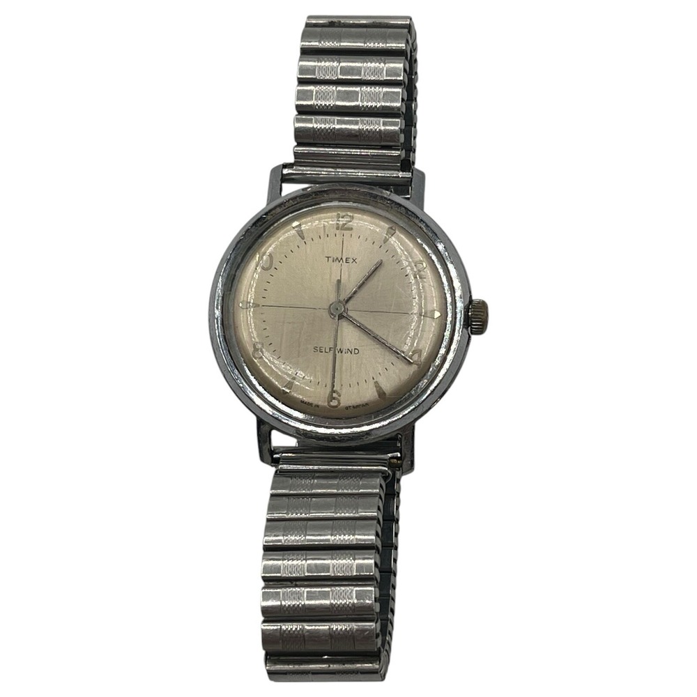 Vintage Timex Self-Wind Watch Silver Tone Fixoflex Band Great Britain‎ Repair